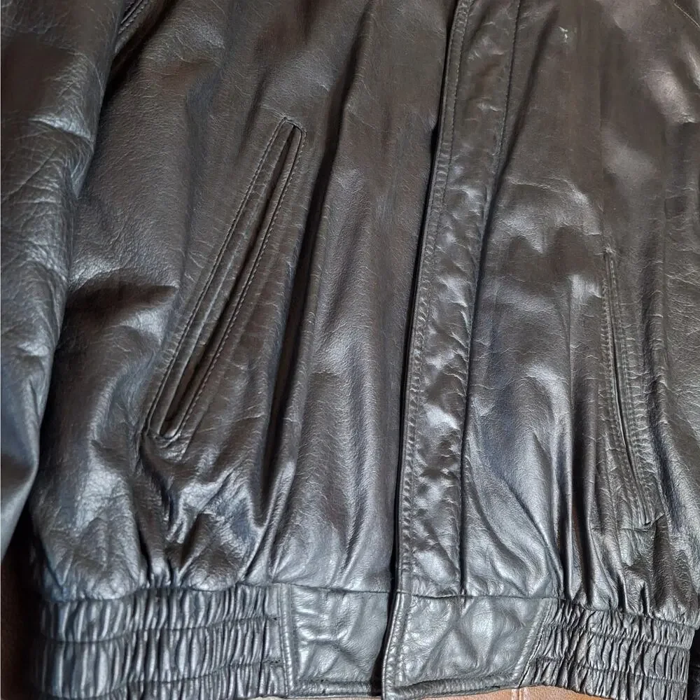 VTG 90s Compton Ashley Black Leather Bomber Jacket Mens Medium Y2K Flight Coat